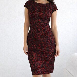 Alyx Red Black Lace Dress Size 12 Sheath Bodycon Elegant Party No Belt